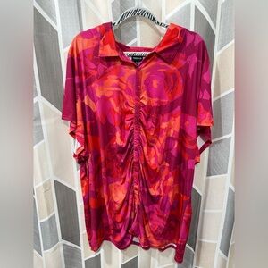 Torrid Red and Pink Floral Blouse